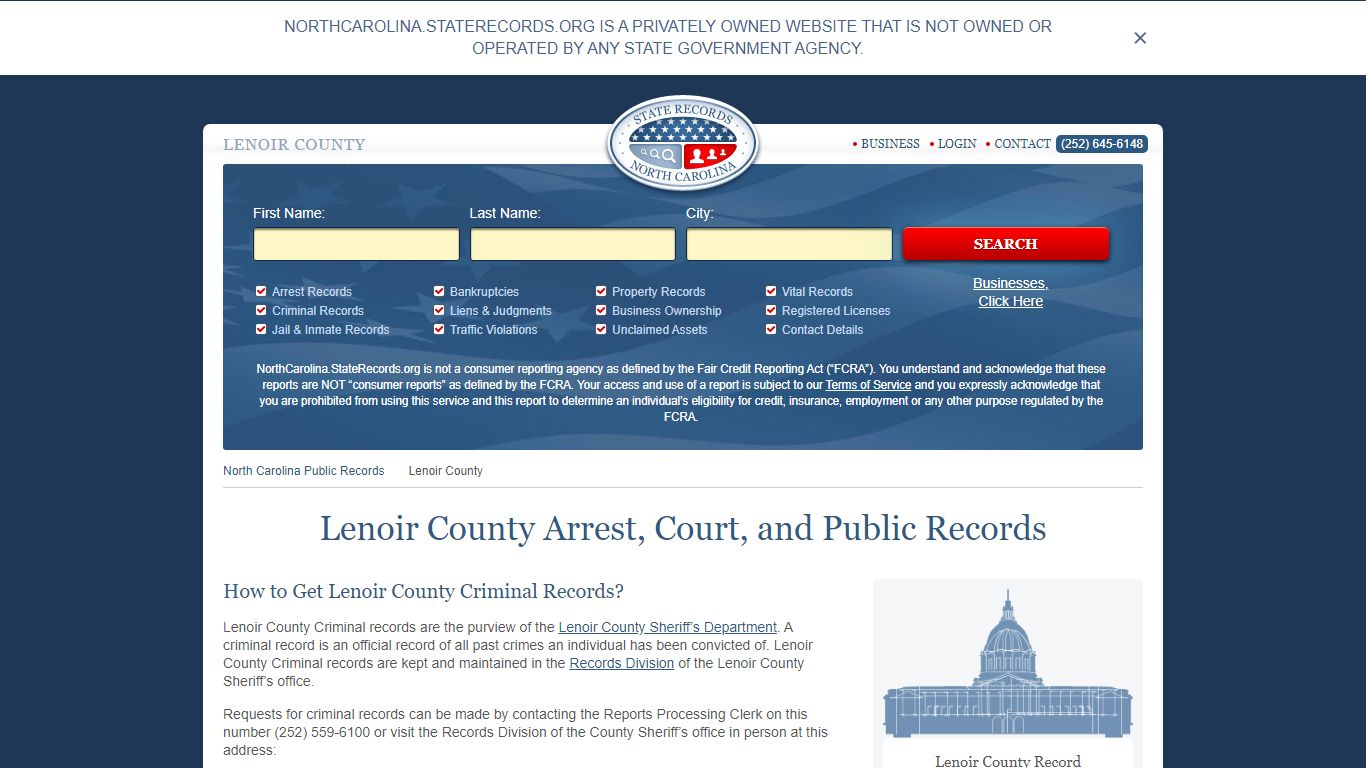 Lenoir County Arrest, Court, and Public Records
