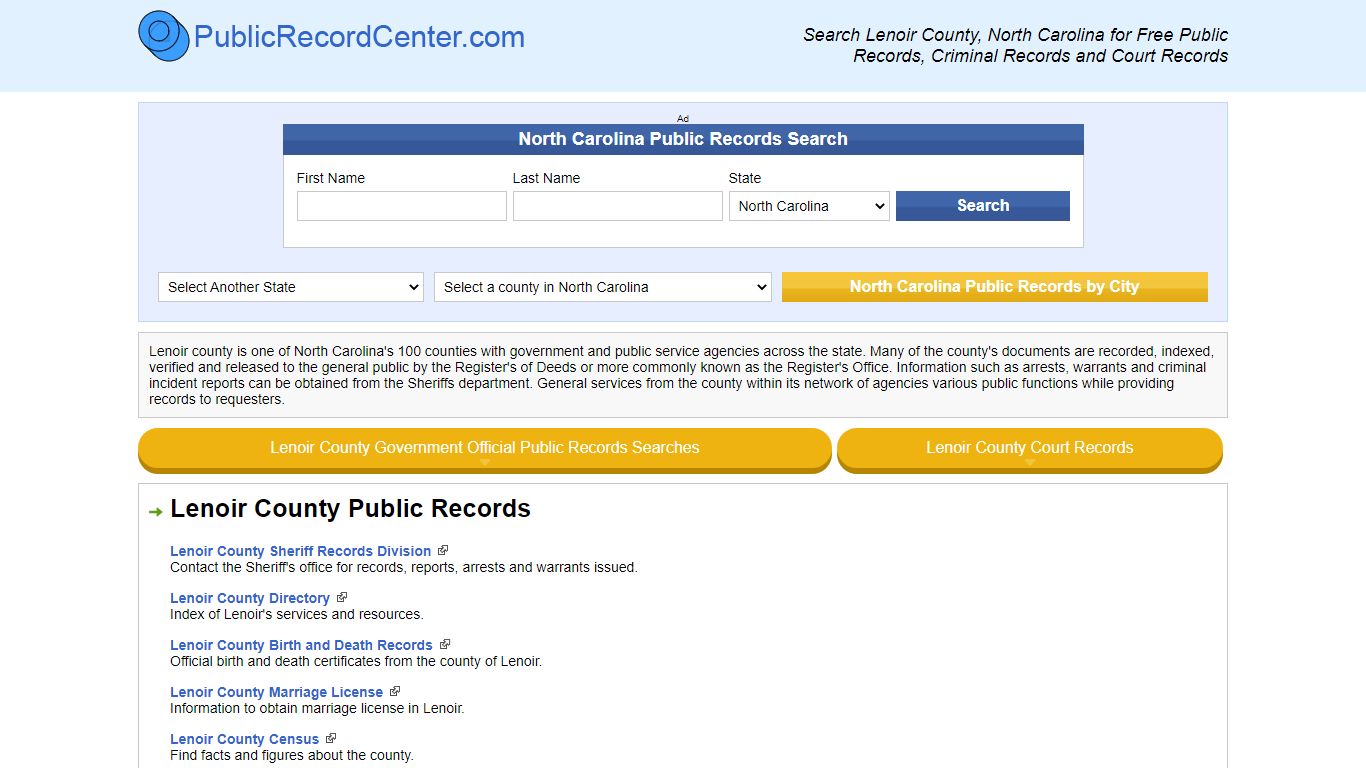 Lenoir County North Carolina Free Public Records - Court Records ...