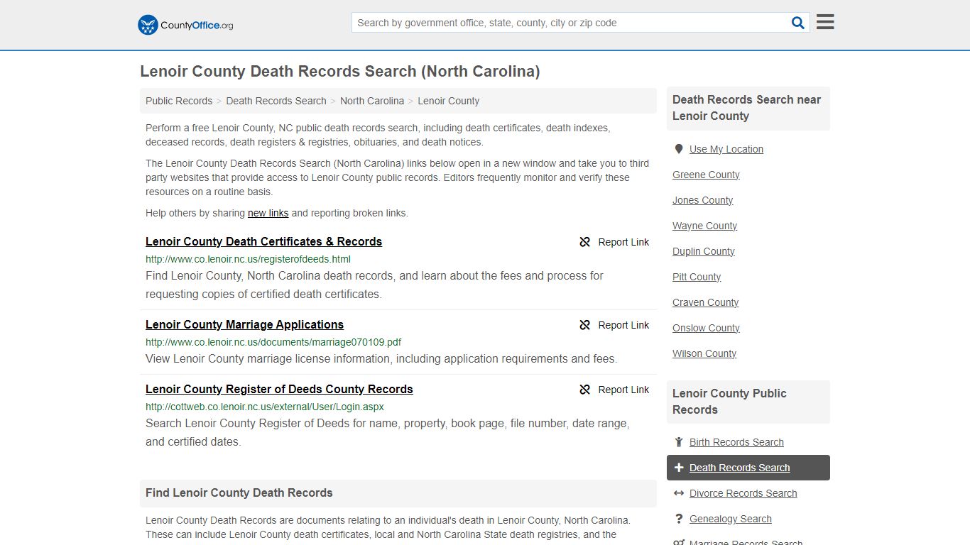 Lenoir County Death Records Search (North Carolina) - County Office